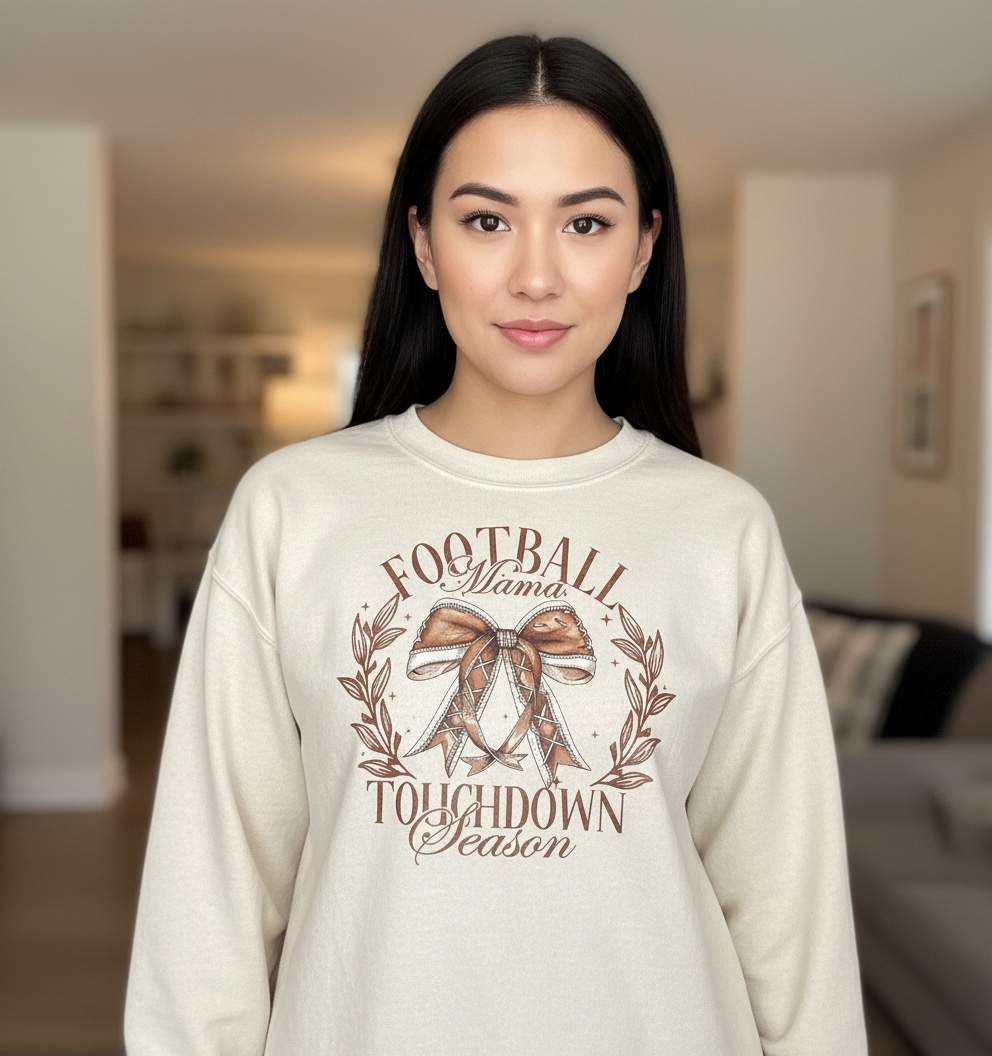 Football Mama Touchdown Season Bow Crewneck