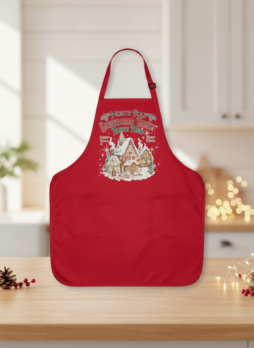 North Pole Gingerbread Red Apron