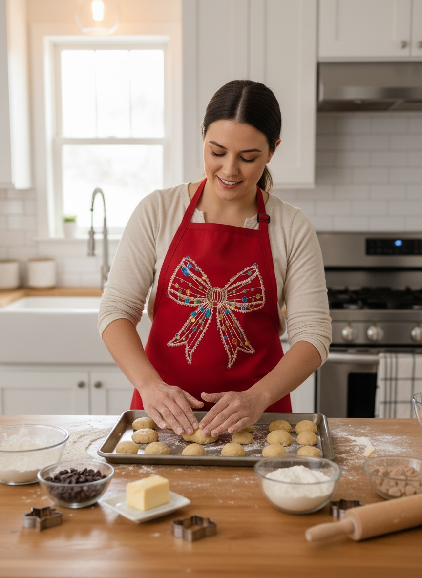 Red Christmas Lights Bow Apron