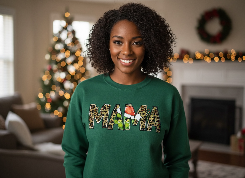 Grinchy Leopard MAMA Christmas Crewneck