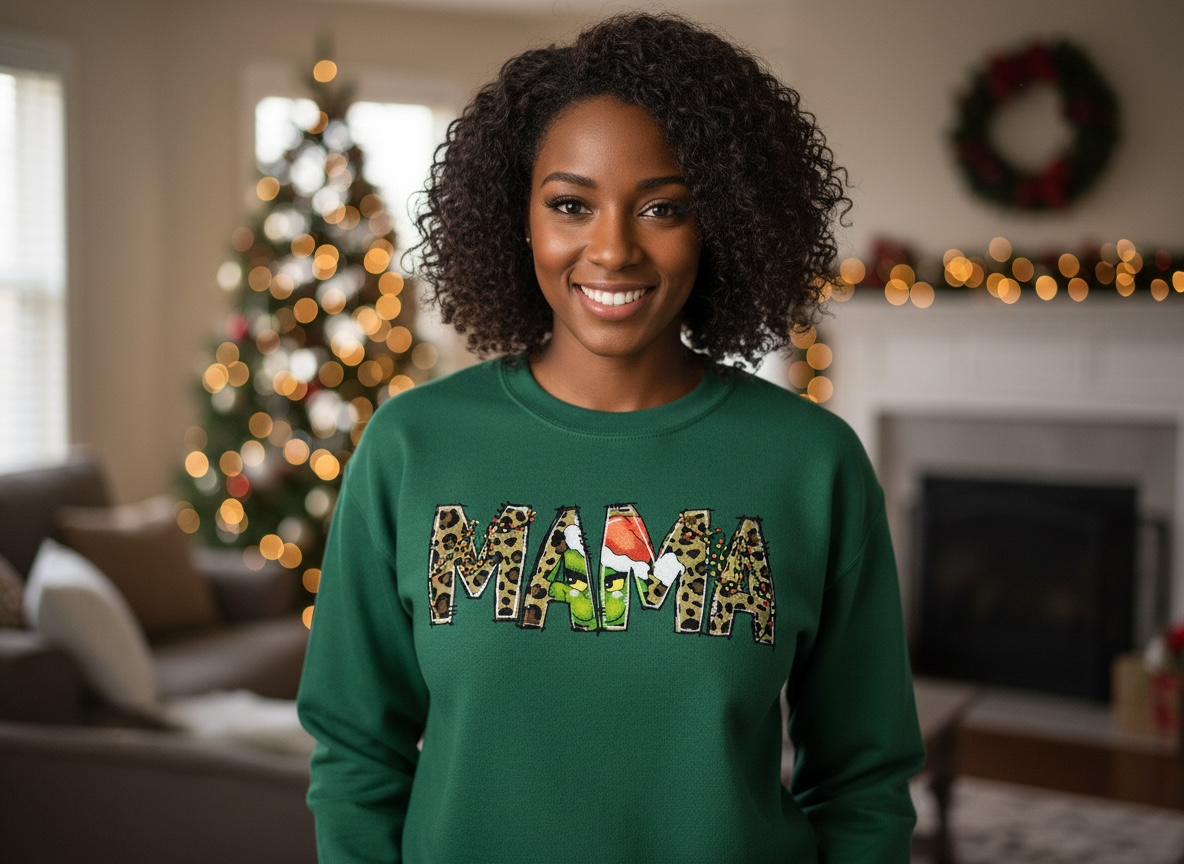 Grinchy Leopard MAMA Christmas Crewneck