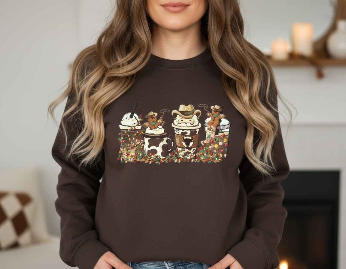 Cowboy Christmas Drinks Crewneck