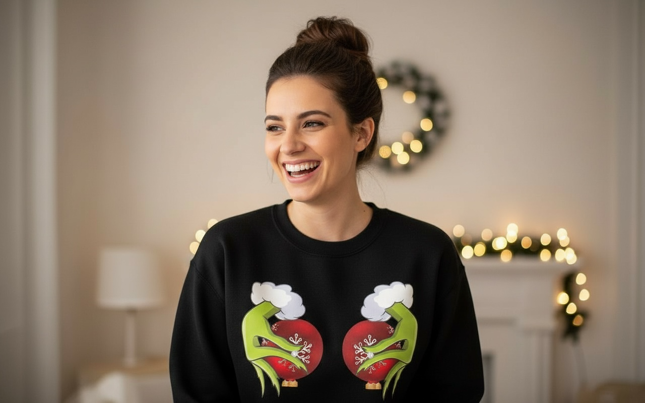 Grinchy Ornament Hands Christmas Crewneck