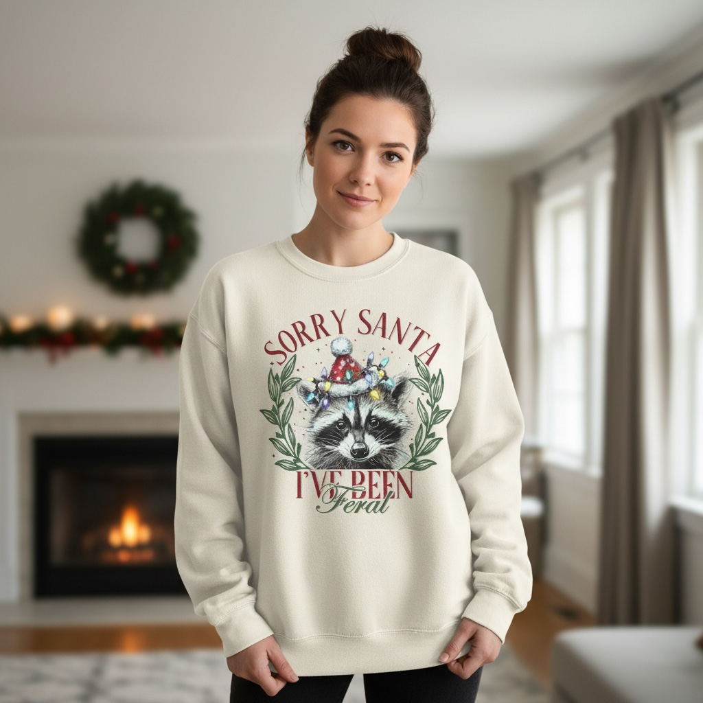 Sorry Santa I’ve Been Feral Raccoon Crewneck