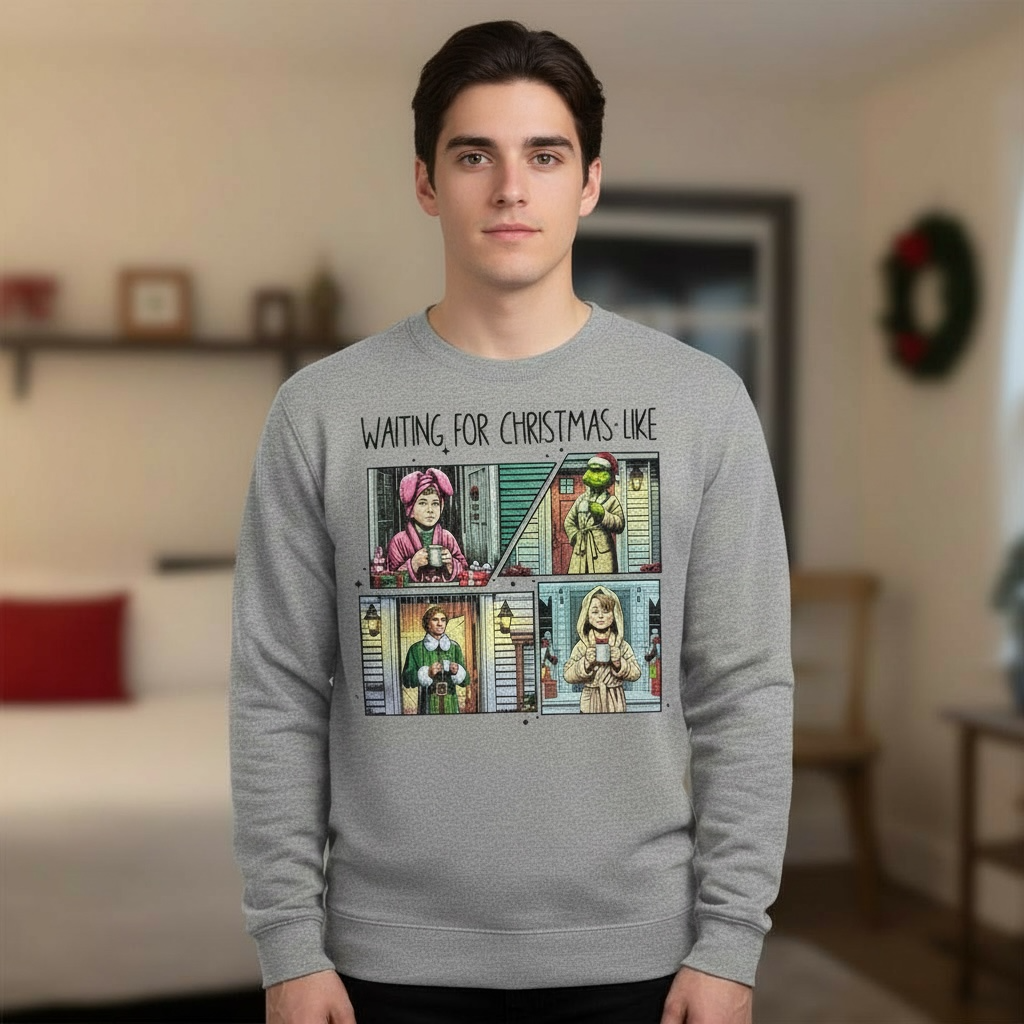 Waiting for Christmas: Like Comic Panel Crewneck