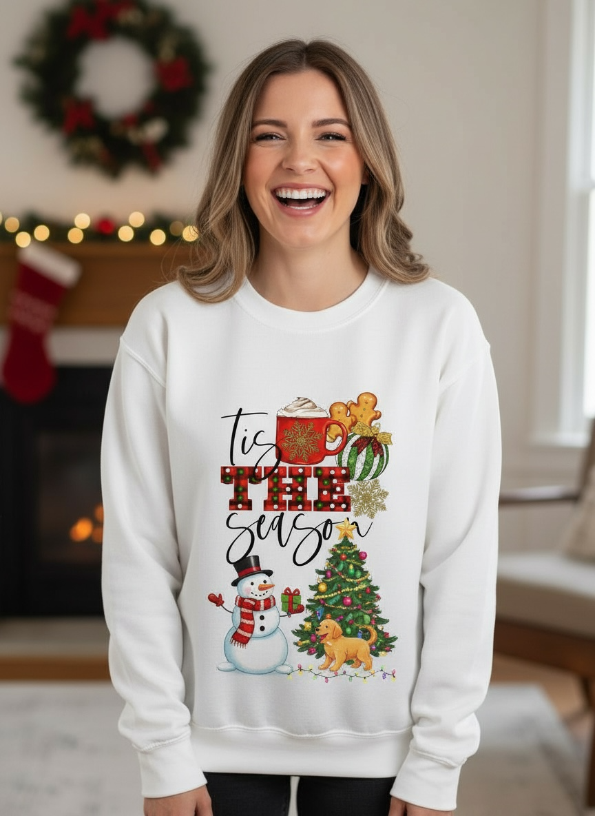 ’Tis the Season Christmas Graphic Crewneck – White