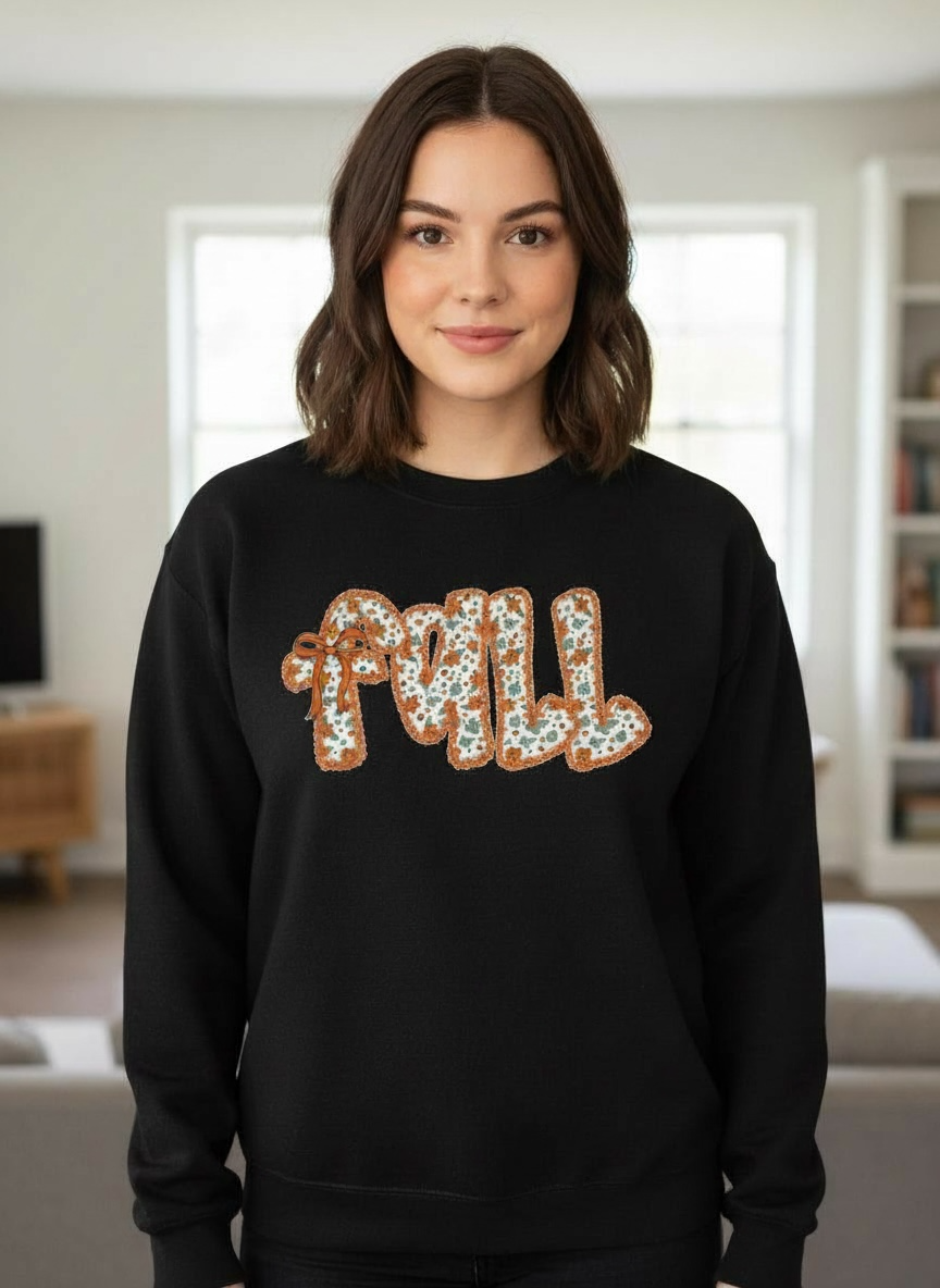 FALL Patchwork Script Crewneck Sweatshirt