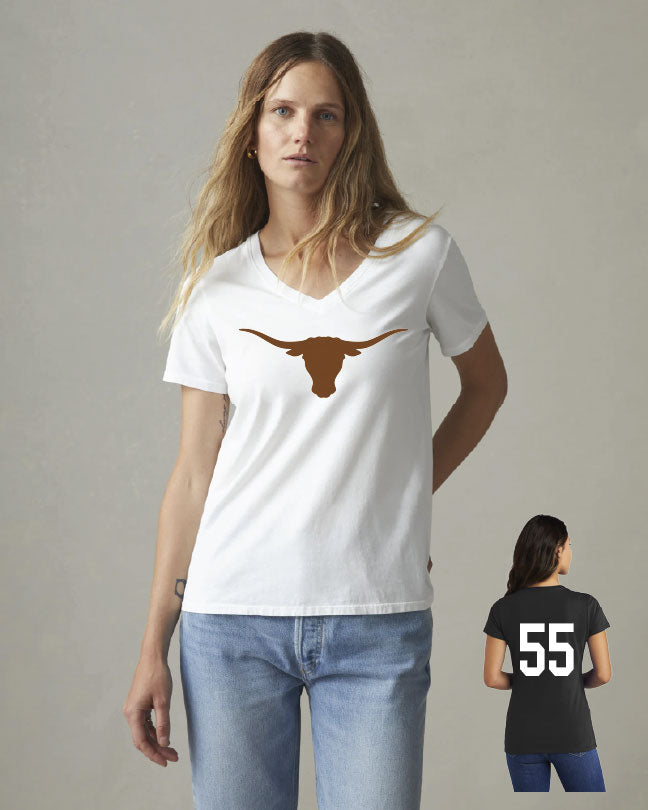 Black & White Ladies V-Neck Tee – Longhorns Edition
